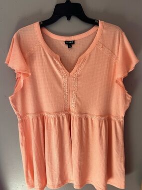 Torrid Peach Lace-Trim Flutter Sleeve Peplum Top Sz 1XL